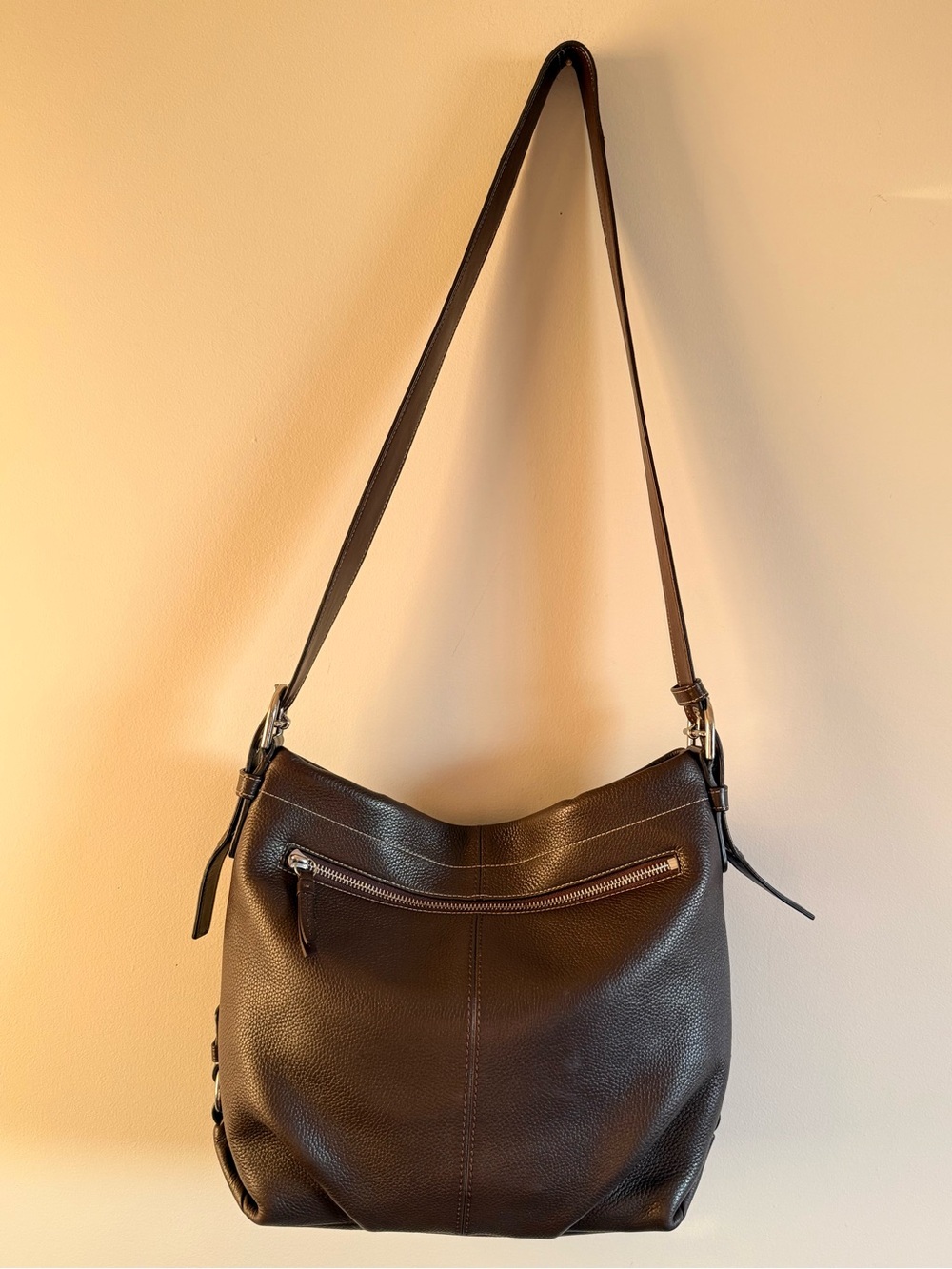 Classic Brown Leather Shoulder Bag - Everyday Hobo Tote